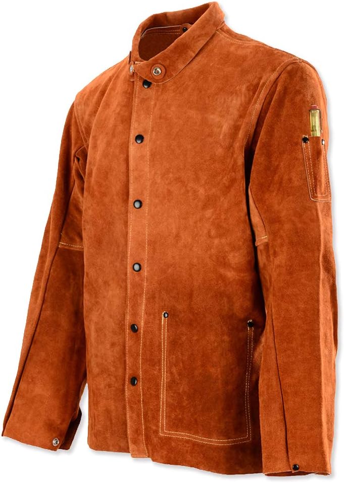 QeeLink Leather Welding Jacket - Heavy Duty Flame-Resistant Coat