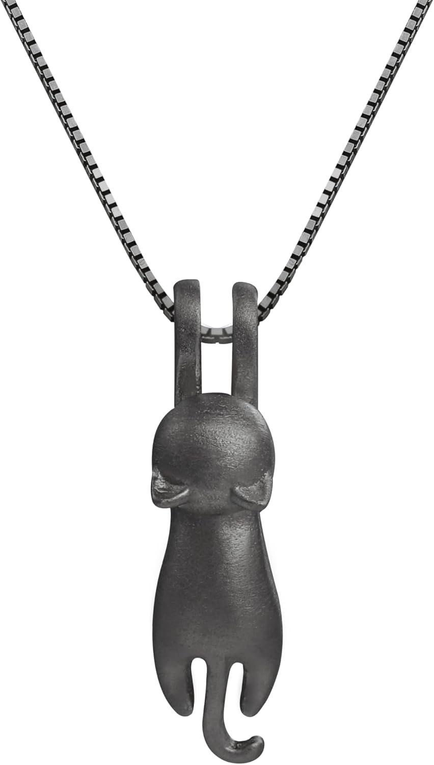 Trendy Dainty Cat Necklace in 925 Sterling Silver for Women
