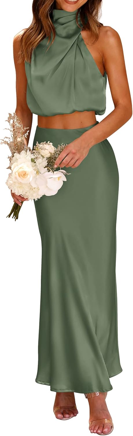 Stylish Women's 2 Piece Satin Outfits for Summer Events