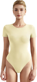 SUUKSESS Women's Thong Bodysuit Top with Short Sleeve Design