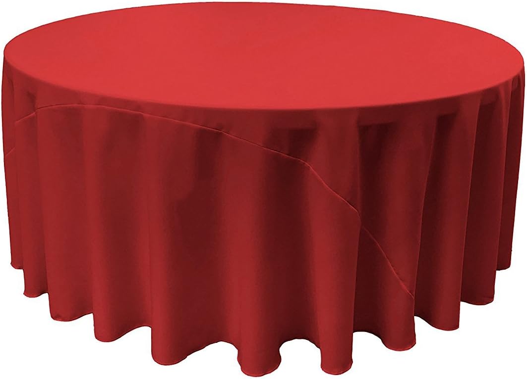 132-Inch Red Polyester Poplin Round Tablecloth for Events
