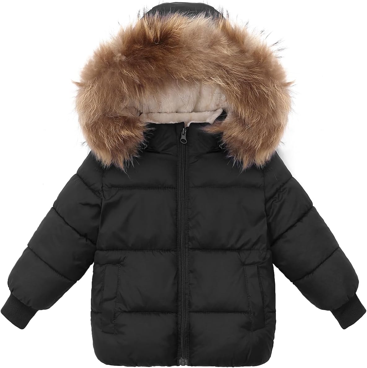 Baby Boy Winter Coat Hooded Puffer Jacket with Fur Collar