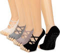 Non-Slip Toeless Pilates Socks 4 Pack - Grip for Yoga & Dance