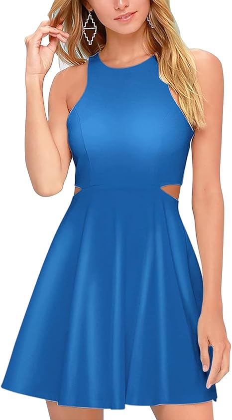 BELONGSCI Women 2023 Sweet Sleeveless Racerback Flared Dress