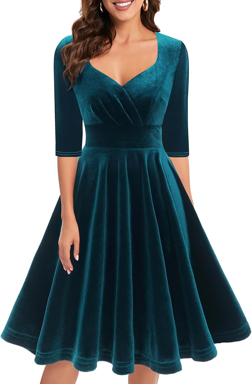 Bbonlinedress Womens Velvet Long Sleeve Midi Dress for Parties