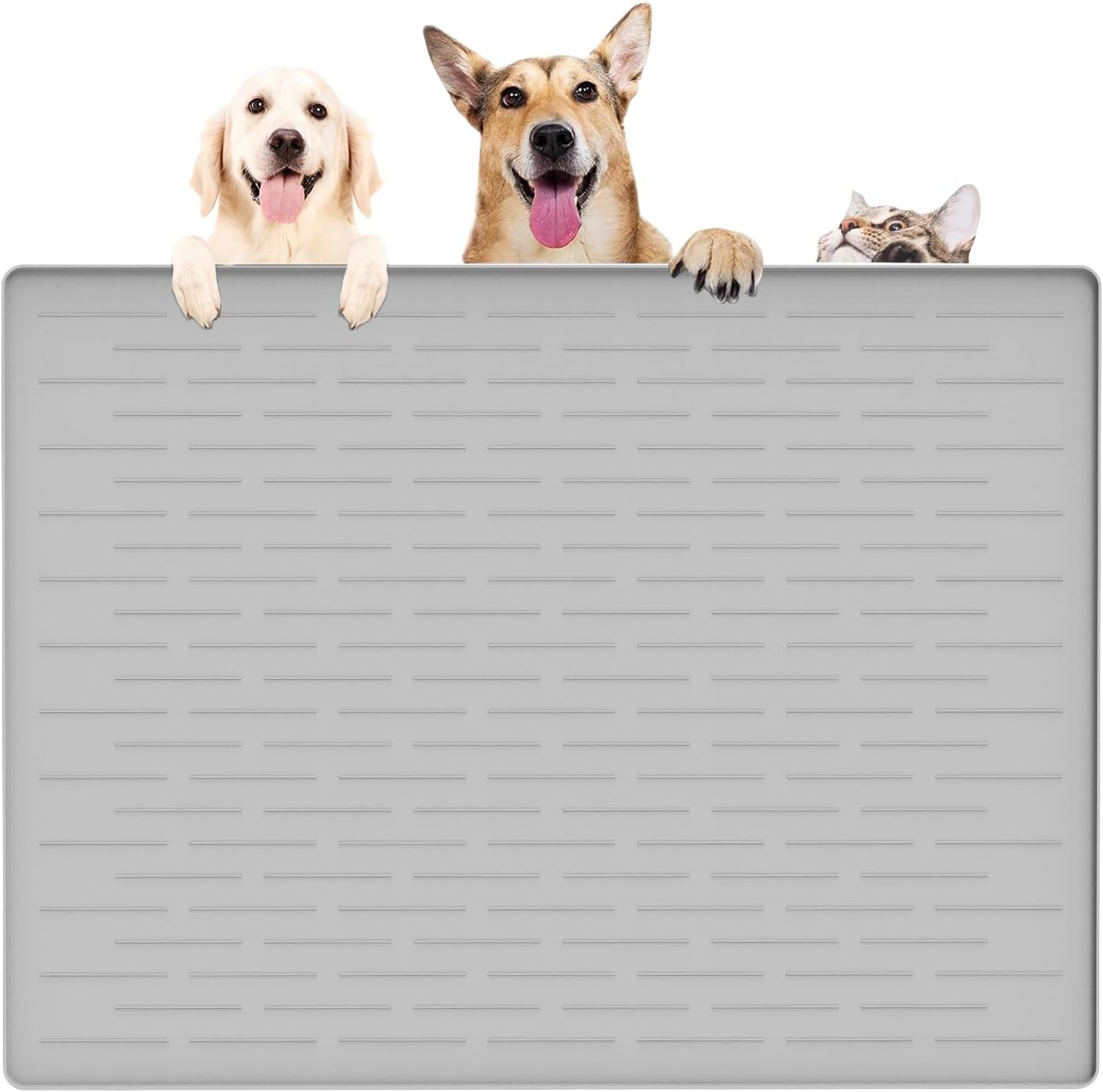 39.4x29.5 Largest Pet Food Mat for Dogs and Cats - Gray White