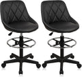Drafting Chair with Back and Footrest - Ergonomic PU Leather Stool