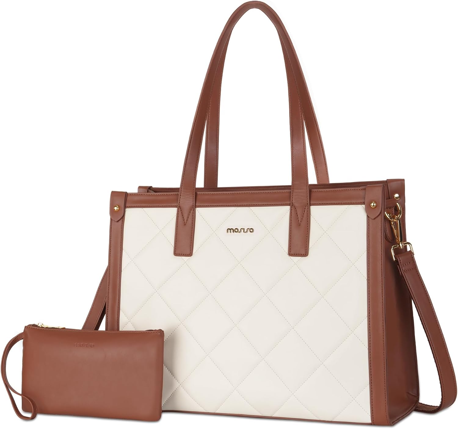 Stylish MOSISO Laptop Tote Bag for Women - Brown Quilted Design