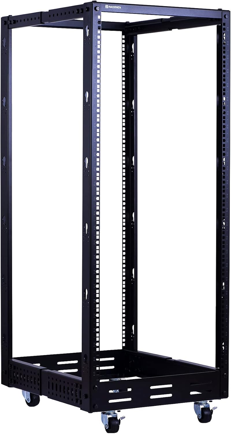 25U Open Frame Server Rack with Heavy Duty Casters and Hooks