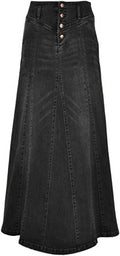 CHARTOU Retro Button-Fly High Waist Maxi Denim Skirt - Flattering 90s