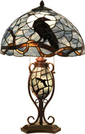 Raven on Bare Branch Tiffany Style Table Lamp - Spooky Blue Accent