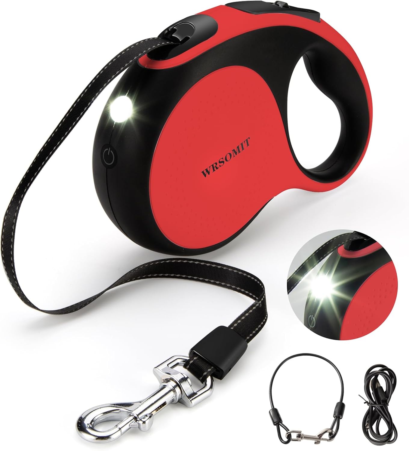 Retractable Dog Leash with Chew Proof Cable and LED Light