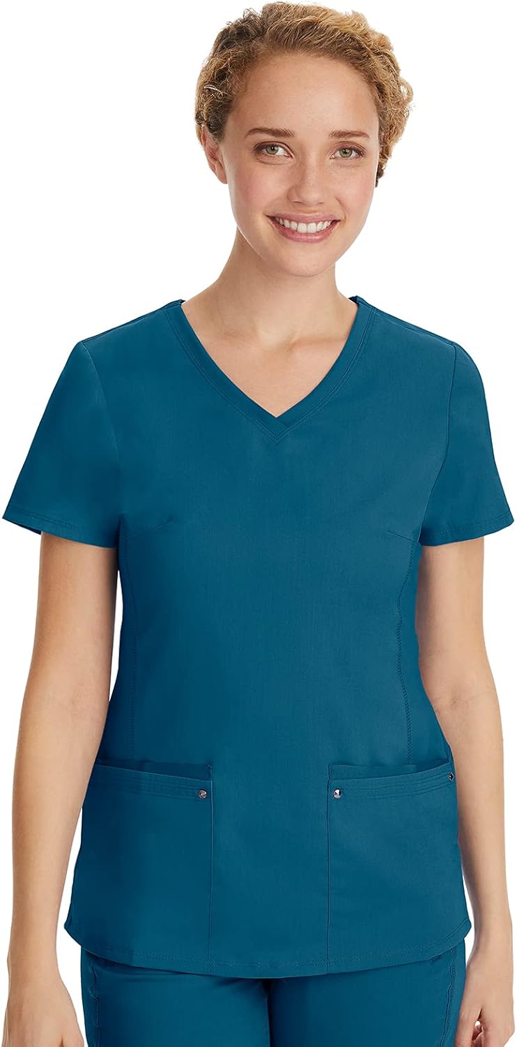 Healing Hands Women's V-Neck Scrub Top with Yoga Knit Panels