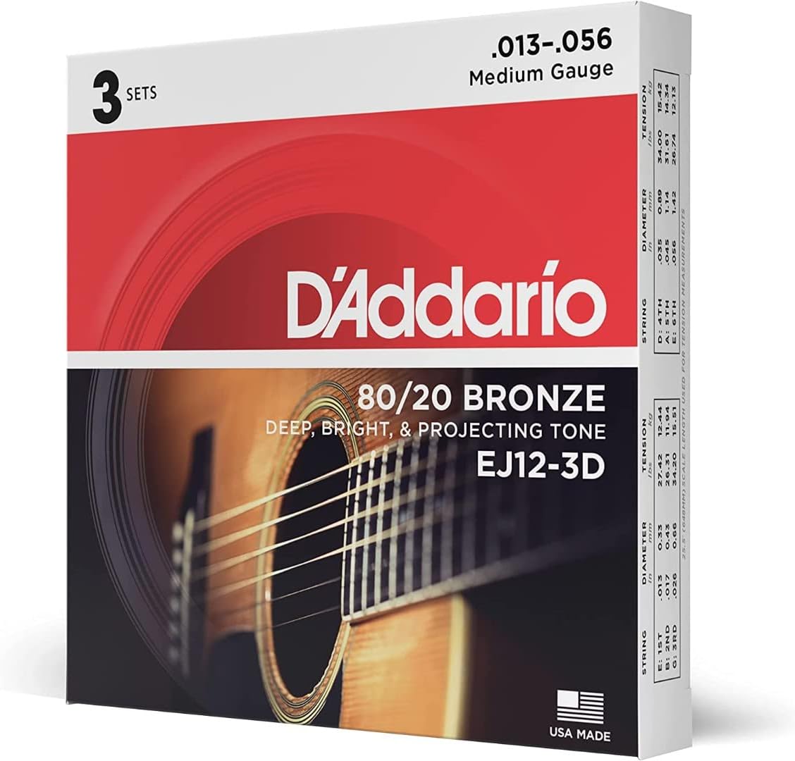 D'Addario EJ12-3D Acoustic Strings 80/20 Bronze 13-56 Medium