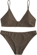 ZAFUL Solid Spaghetti Strap Bralette Bikini Set - Flattering Ribbed