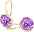 14k Solid Yellow Gold Amethyst Dangle Earrings - Elegant Everyday Wear