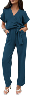 Women's Summer One Piece Jumpsuit Romper - Belted Wide Leg Comfort