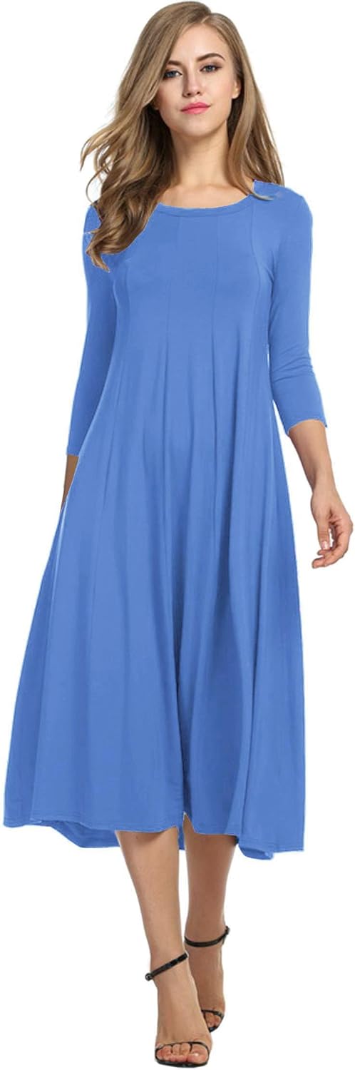 HOTOUCH Women's 3/4 Sleeve A-line Midi Long Dress for Elegance