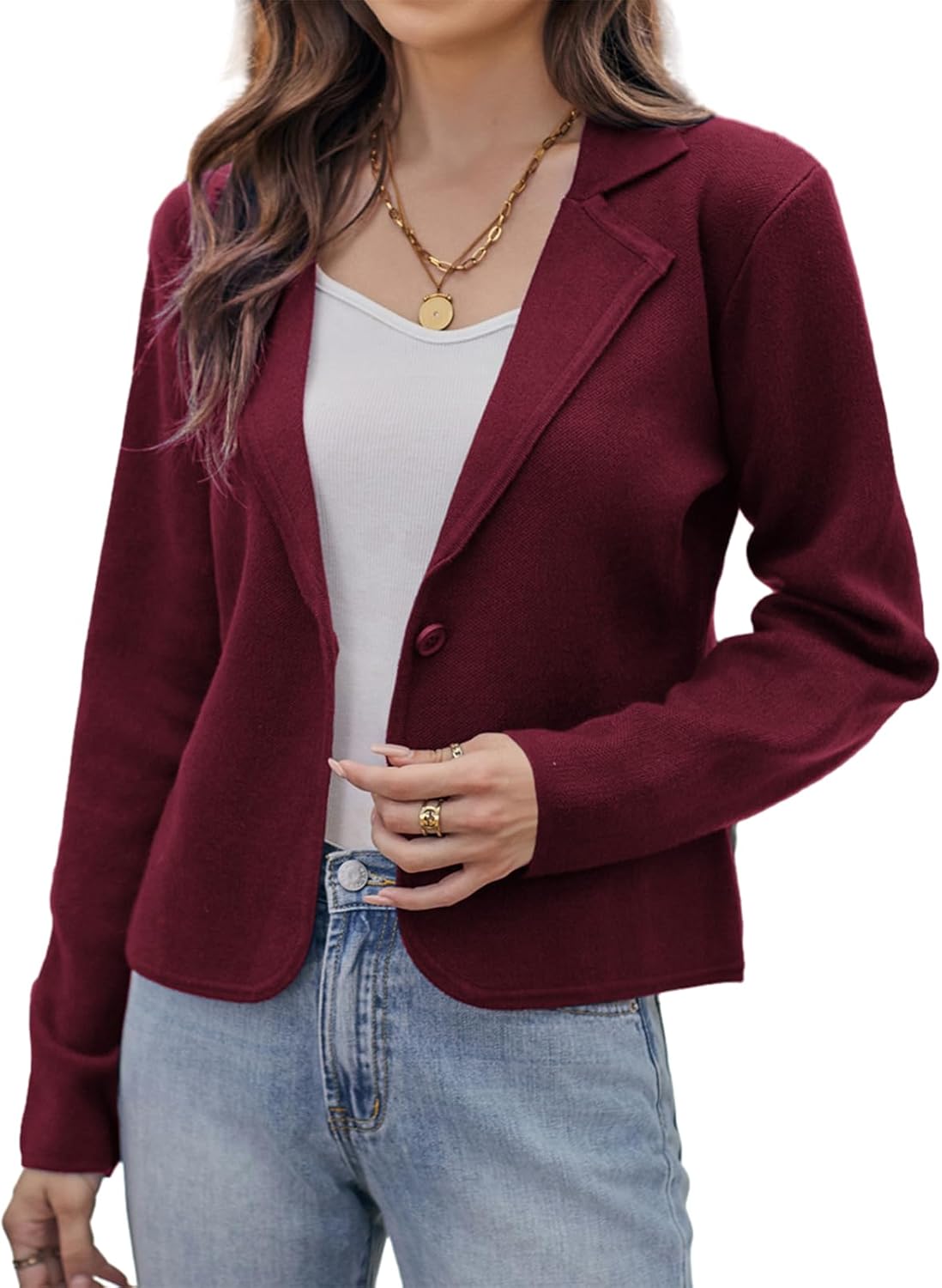 Women Sweater Blazer Casual Work Cropped Cardigan Jacket