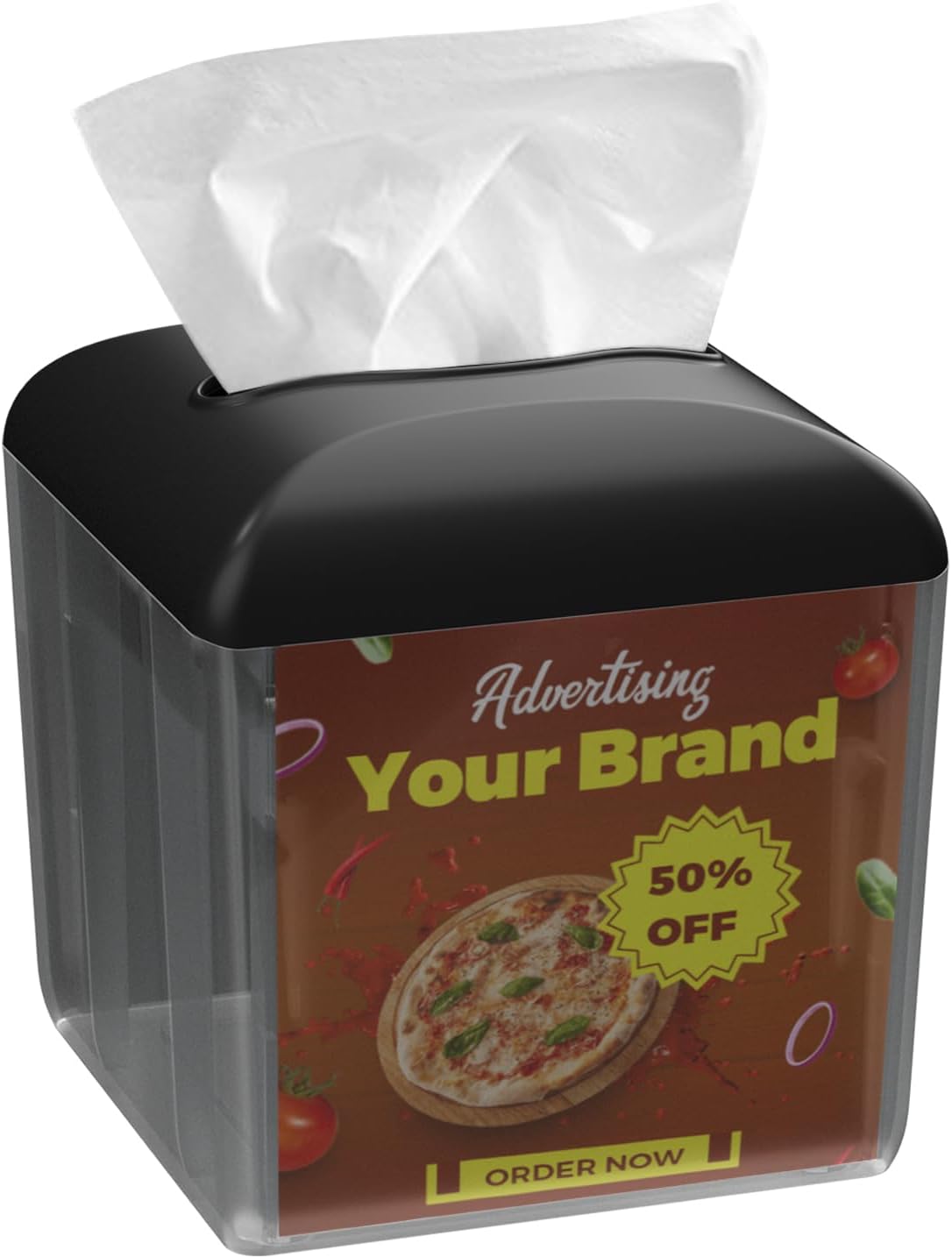CHUANGDIAN Black Square Napkin Holder - Commercial Restaurant Dispenser with Card Slot