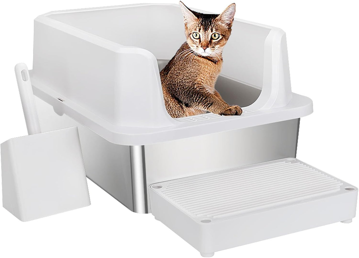 RIZZARI Large Stainless Steel Cat Litter Box for Multi-Cat Homes