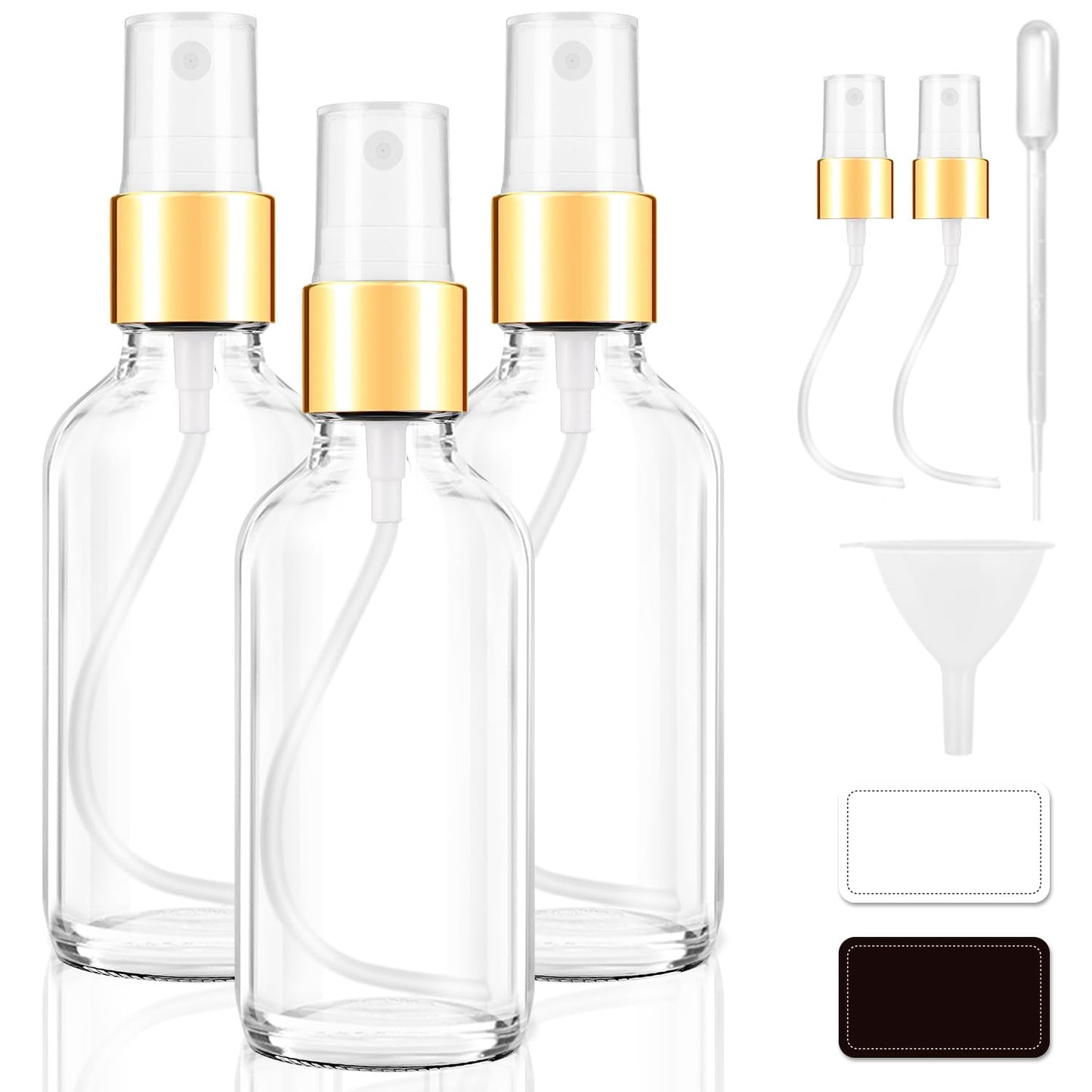 3 Pack 4oz Glass Hair Spray Bottles Set - Complete Kit