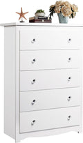 WLIVE White 5 Drawer Wood Dresser - Compact Storage Chest