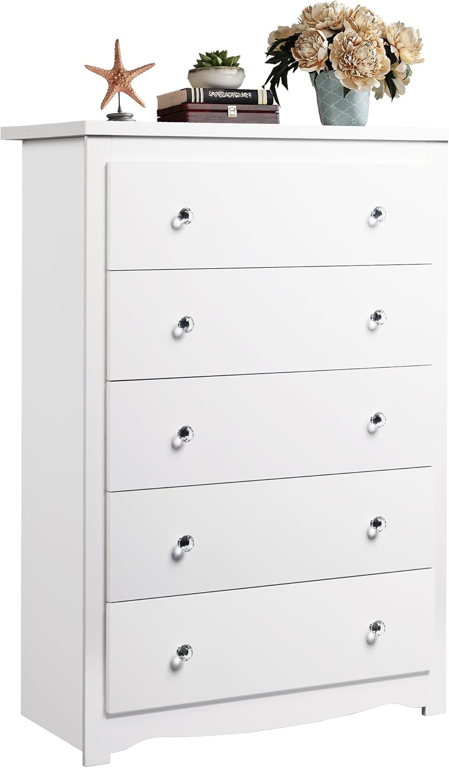 WLIVE White 5 Drawer Wood Dresser for Bedroom and Living Room