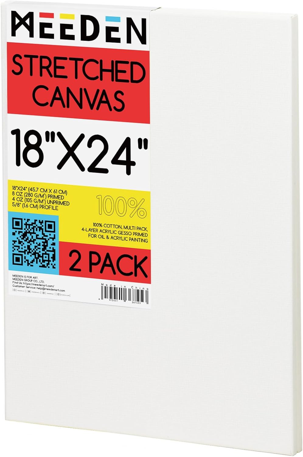 MEEDEN Stretched Canvas 18x24 Inch Pack of 2 for Artists