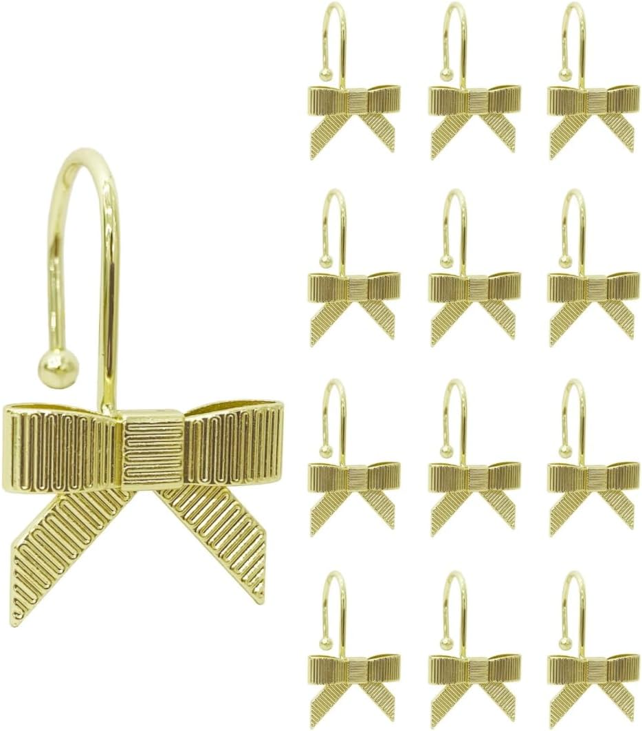 Set of 12 Gold Bow Shower Curtain Hooks - Elegant Bathroom Decor