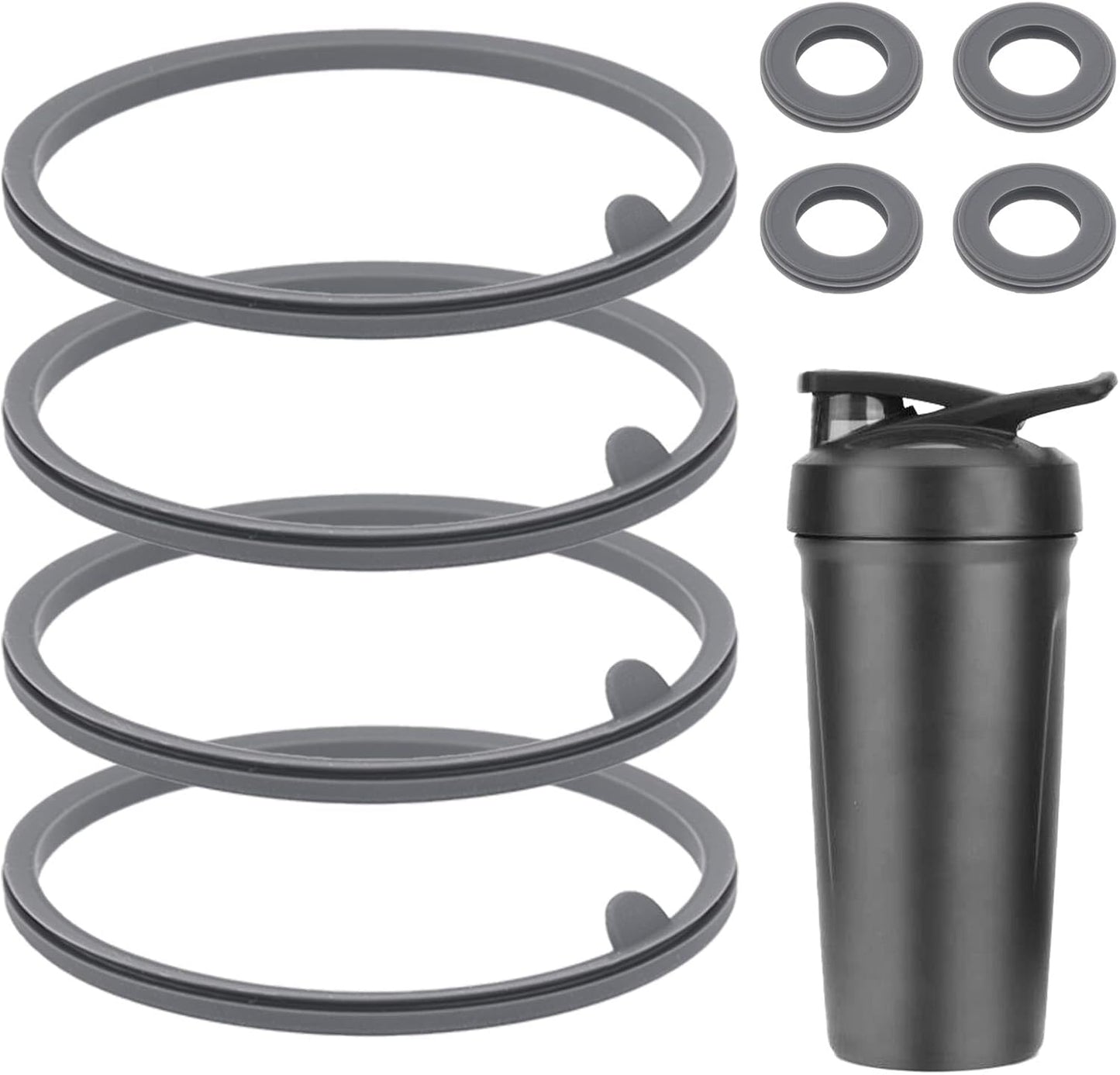Enhanced Seal: 8pc Silicone Gaskets for Blender Bottle Strada Flip Cup - 2 Sizes (Gray)
