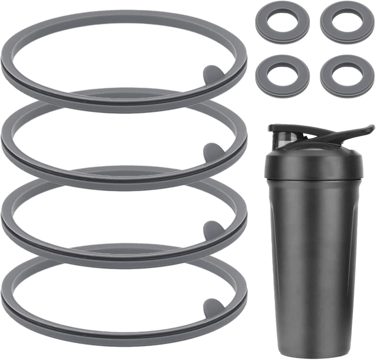 Enhanced Seal: 8pc Silicone Gaskets for Blender Bottle Strada Flip Cup - 2 Sizes (Gray)