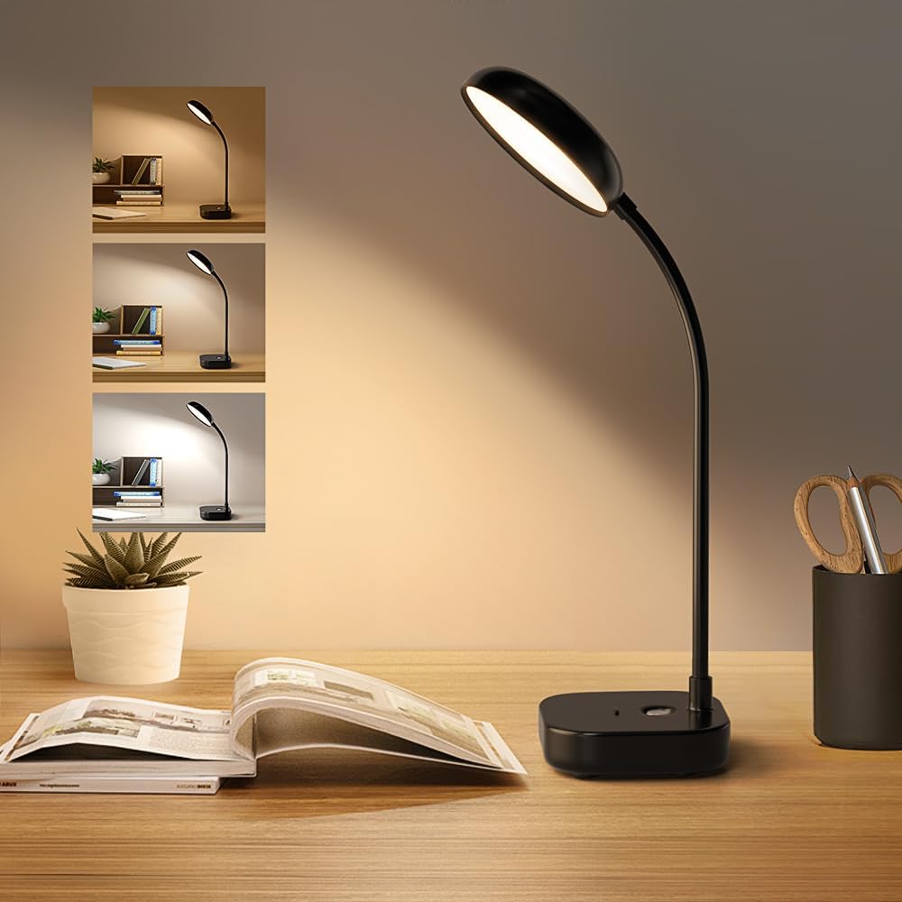 Rechargeable Gooseneck Desk Lamp - Adjustable Brightness & Color, 400LM LED