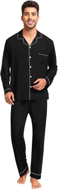 Men Modal Pajama Set Long Sleeve Button-Down - Soft Lounge PJs