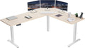 L-Shaped Standing Desk 75 x 63 in Light Wood Top - Memory Lift