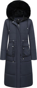 Women's Long Waterproof Maxi Down Jacket - Faux Fur Hood Warmth