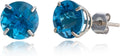 10k Gold 8mm Round Birthstone Stud Earrings for Women - London Blue