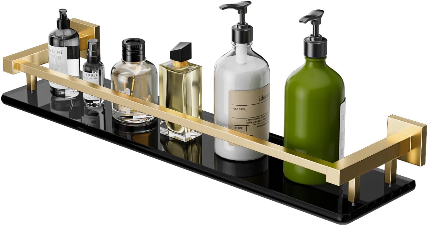 Alise Bathroom Shelves - Elegant Gold Glass Floating Shelf