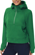 Womens' Half Zip Fleece Crop Hoodie - Warm, Stylish Everyday Pullover