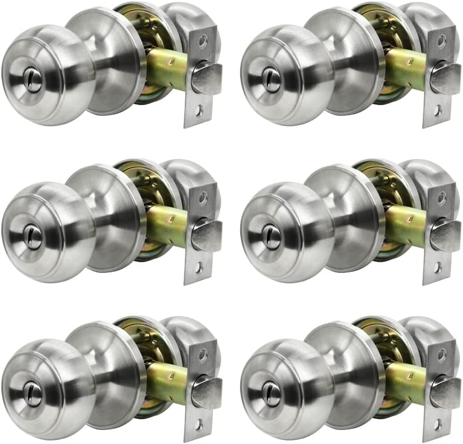Privacy Door Knobs 6 Pack Brushed Nickel Keyless Doorknobs