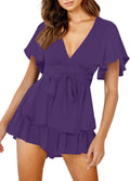 Women's Floral Print Deep V-Neck Romper - Flattering Summer Fit DESIGN