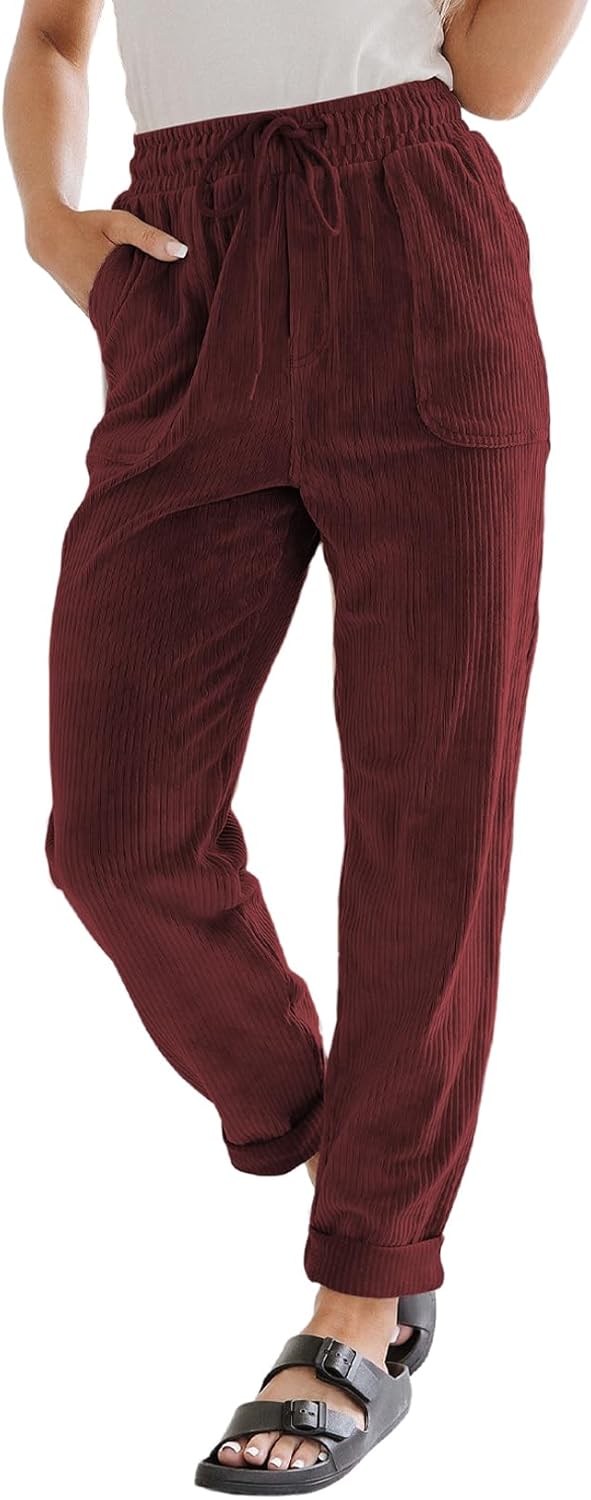 EVALESS Corduroy Pants for Women - Comfy High Waist Trousers