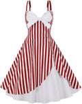 Women 50s Vintage Polka Dot Halter Cocktail Swing Dress - Flattering