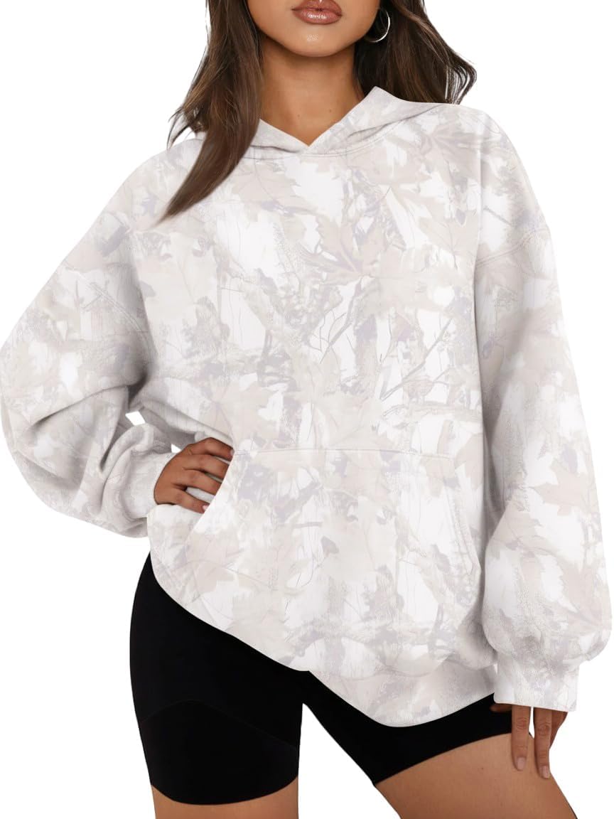 Camo Hoodie for Men Women Oversized Fleece Maple Leaf Sweatshirt