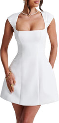 Women's Square Neck Cap Sleeve Fully Lined Mini Dress - Flattering