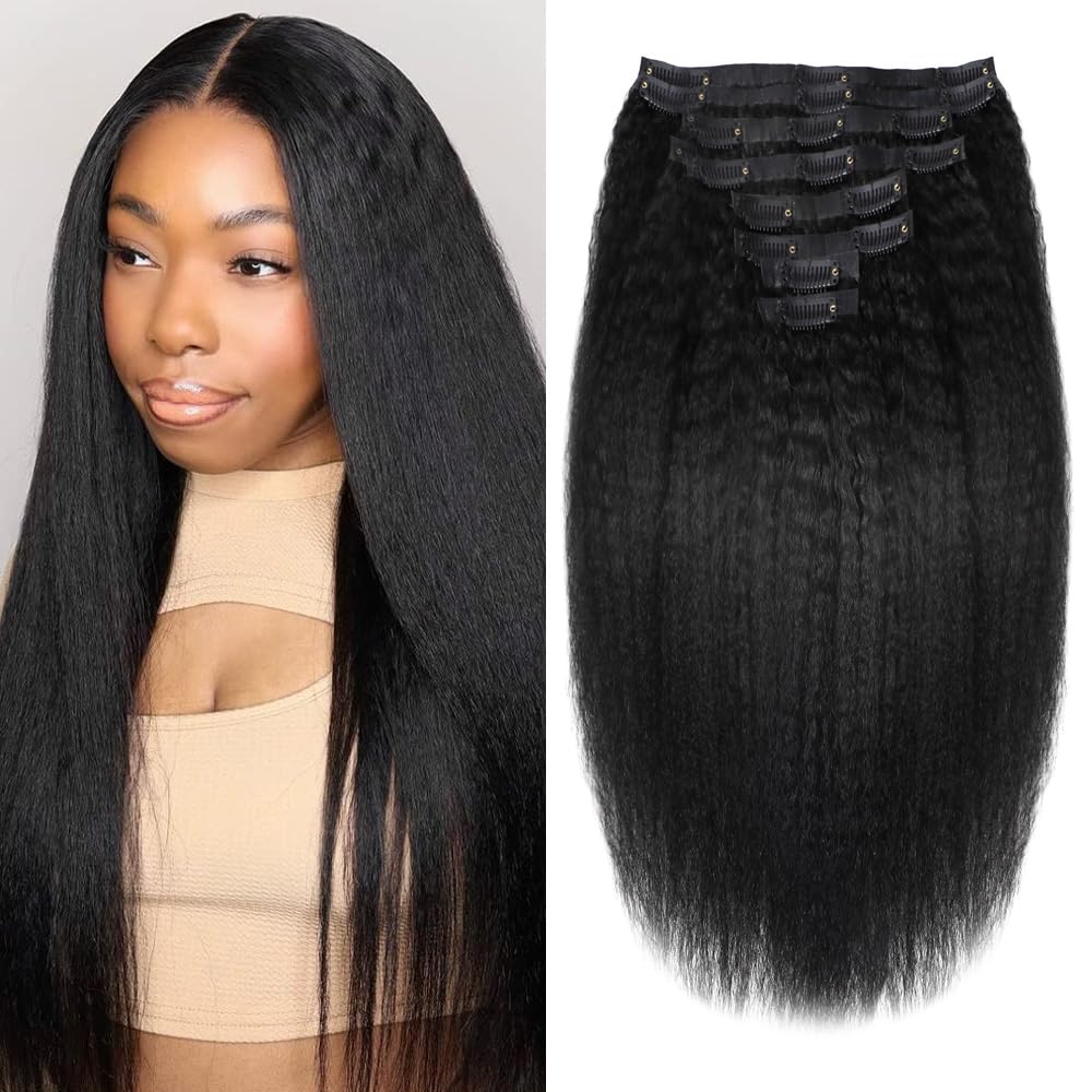 Seamless Clip In Hair Extensions for Black Women - 14inch Kinky