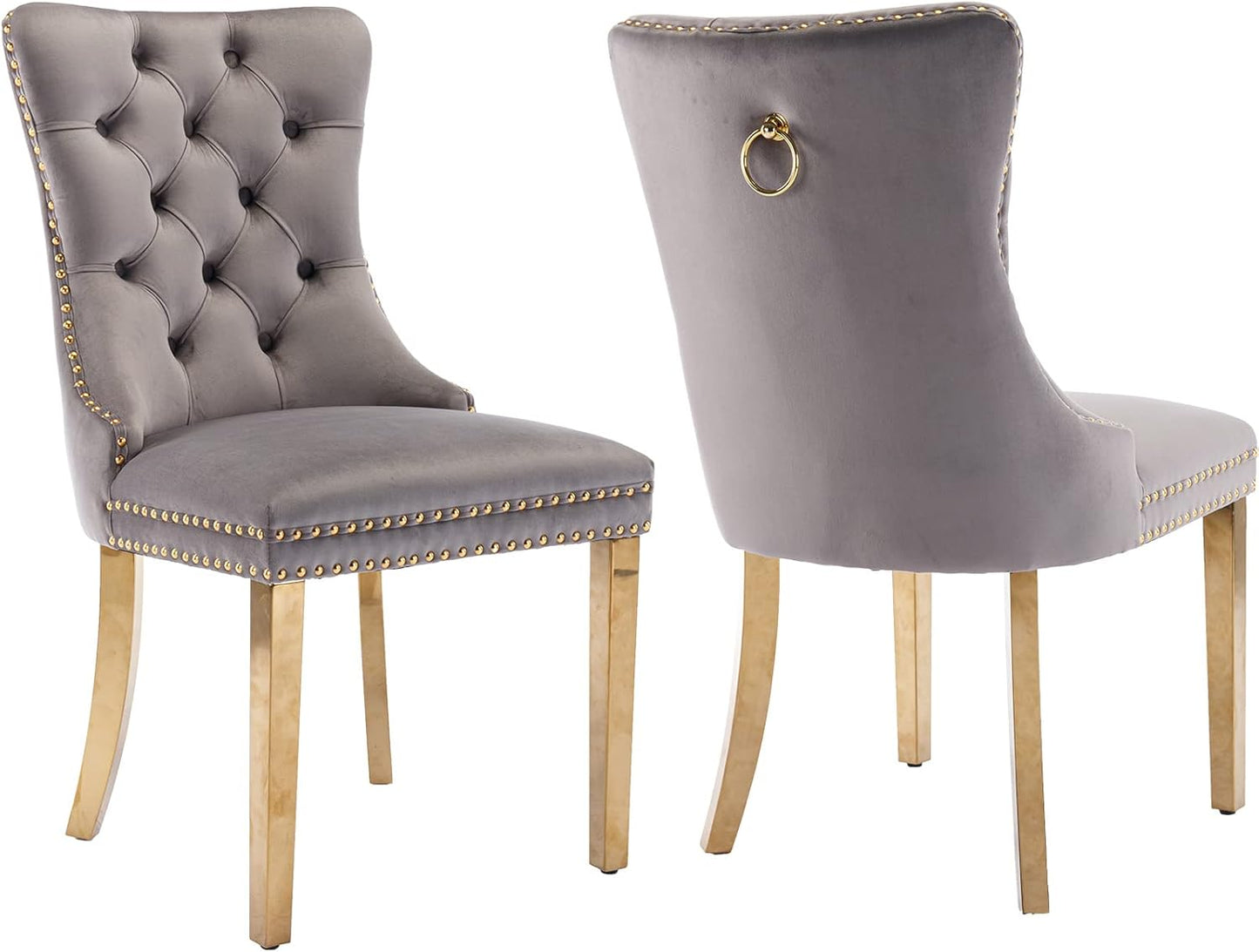 Velvet Dining Chairs Set of 2 with Golden Metal Legs for Style