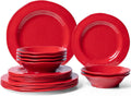 LEHAHA Red Melamine Dinnerware Set, 12-Piece Service for 6
