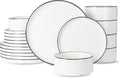 Famiware Porcelain Dinnerware Set, 18-Piece - Modern White with Black