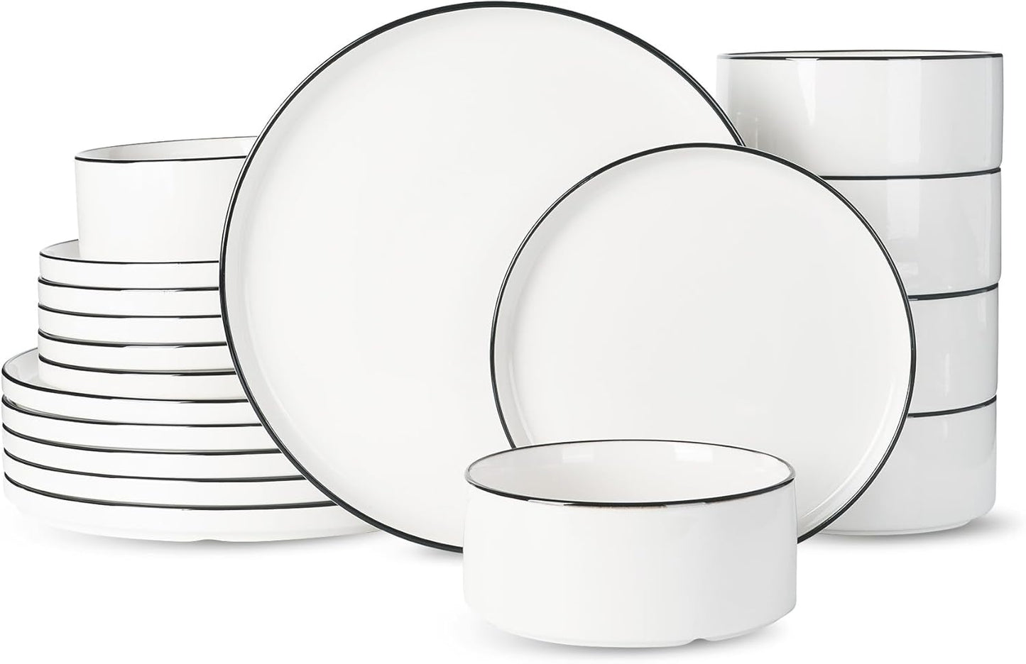 Famiware Porcelain Dinnerware Set, 18-Piece Modern Tableware